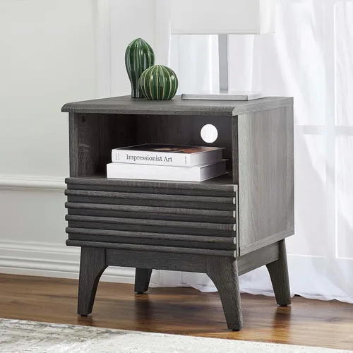 Vista 2 de Modway Render Mid-Century - Mesita de noche moderna con un cajón, color carbón Carbón vegetal