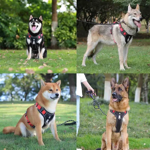 Vista 19 de Arnés para perros medianos y grandes, chaleco de servicio antitirones con asa, collar para perros pequeños y grandes, con cuello y pecho ajustables