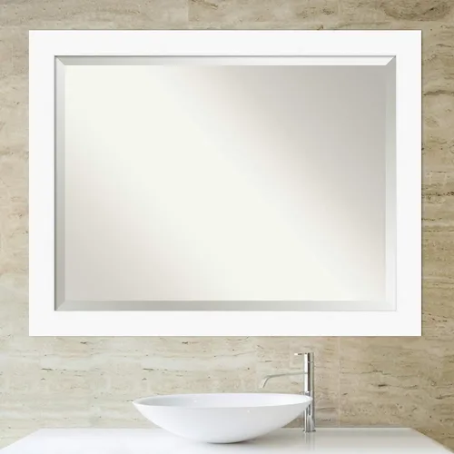 Vista 6 de Amanti Art - Espejo de baño blanco para sobre lavabo, espejo de tocador rectangular blanco de 35x45 para gabinete, marco moderno extragrande, se