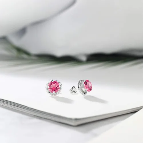 Vista 405 de Gem Stone King Aretes de plata de ley 925 de 0.236 in con piedra natal redonda para mujer