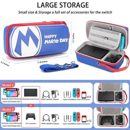 Vista 2 de Pemalin Mario Switch Case Newest Upgrade Compatible with Nintendo SwitchOLED Model - Hard Shell Switch Carrying Travel Case with Strap & Pocket for