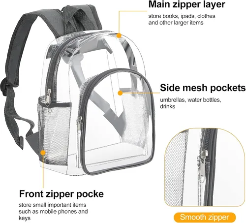 Vista 3 de 2 piezas bonita mochila transparente de plástico transparente para niños de 1 a 5 años Gris rosa