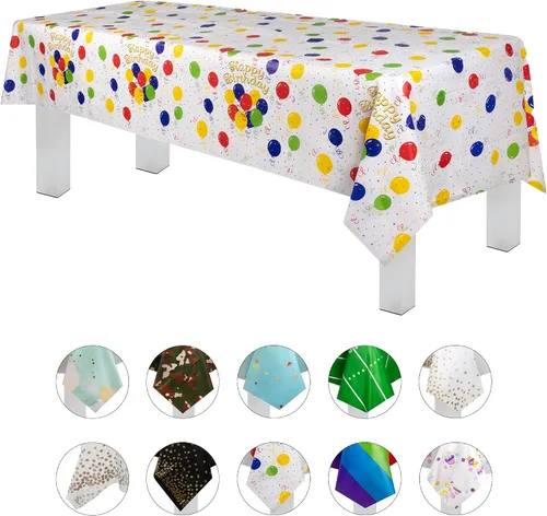 Vista 38 de Grandipity Mantel de plástico desechable de calidad prémium para fiestas con temática de globos de cumpleaños, 1 paquete, 54 x 108 pulgadas, mantel