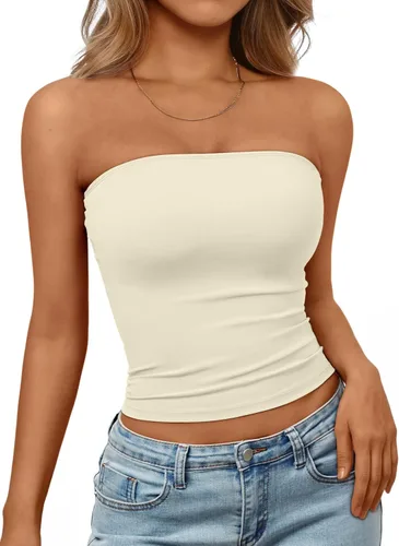 Vista 24 de Trendy Queen Top corto bandeau sin tirantes para mujer Blanco