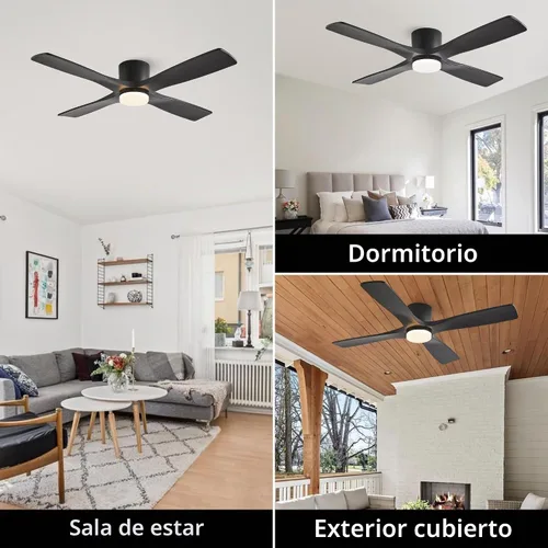 Vista 8 de WINGBO - Ventilador de techo de montaje empotrado de 48 pulgadas con DC, luces y control remoto, 4 aspas talladas reversibles de madera, motor DC