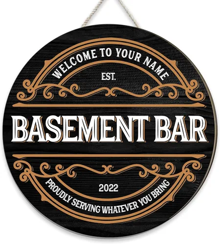 Vista 16 de Placa de pared personalizada con letrero de madera con texto en inglés "Welcome To Our Bar" (NO REAL CARVED), decoración de barra de sótano, sala