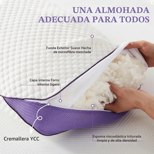 Vista 4 de HOMELAB Paquete de almohada corporal de espuma viscoelástica triturada ajustable con funda de almohada de seda de morera gris, almohada larga