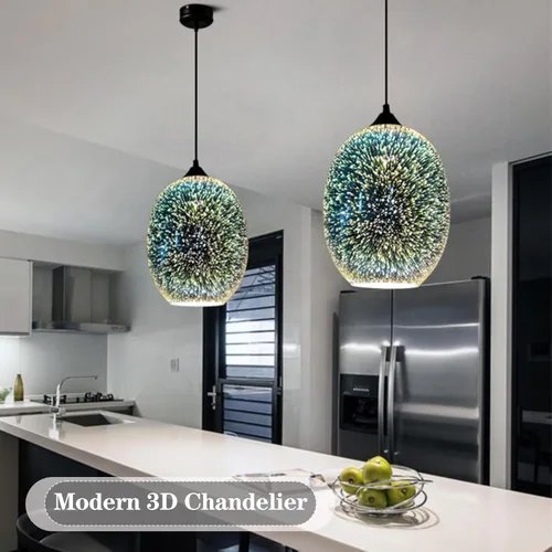 Vista 5 de Moderna lámpara colgante de fuegos artificiales 3D, luces colgantes coloridas de cristal de fuegos artificiales, lámpara colgante única para cocina