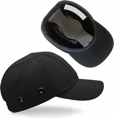 Vista 2 de Gorra negra de seguridad de béisbol, 100% algodón, carcasa ABS resistente a los impactos, espuma acolchada de doble capa, transpirable, protección 6