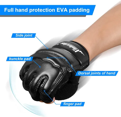 Vista 2 de Xinluying Saco de boxeo Taekwondo Karate Guantes para Sparring artes marciales Boxeo Entrenamiento sin dedos Mujeres Niños Negro