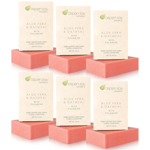 Vista 12 de Aspen Kay Naturals Barra de jabón de aloe vera y avena con calamina, ingredientes naturales y orgánicos, aloe vera orgánico y avena coloidal. Cara