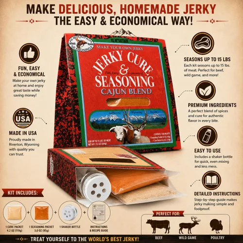 Vista 4 de Hi Mountain Kit de curación y condimento de cecina - CAJUN BLEND Bold Cajun flavor, Medium spicy heat, Perfect for beef and wild game jerky, Works