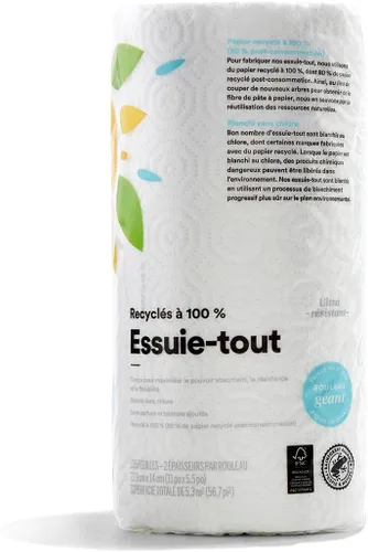 Vista 2 de 365 by Whole Foods Market, Toallas de papel jumbo 100% recicladas, ultra fuertes, 135 hojas por rollo, 1 unidad