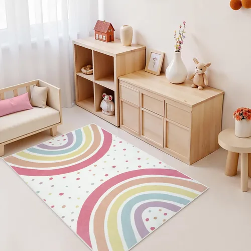 Vista 7 de STARUIA Alfombra lavable de arco iris para guardería de niñas, alfombra pequeña de 3 x 5 pies, alfombras de área coloridas para dormitorio de niños
