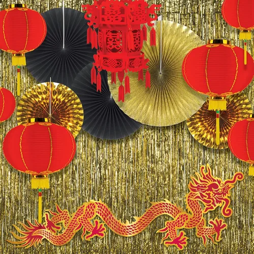 Vista 5 de Beistle 10 abanicos decorativos redondos de papel negro y dorado y lámina metálica para Nochevieja, premios, decoraciones nocturnas, suministros