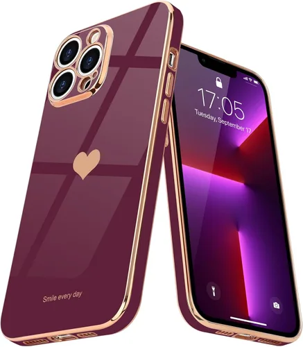 Vista 10 de Teageo Funda para iPhone 13 Pro para mujeres y niñas, diseño de corazón de amor, cubierta trasera suave, protección completa de la cámara, Negro