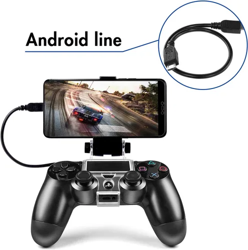 Vista 3 de PS4 Controlador de teléfono Clip, PS4 Slim Pro Controller Grip para Android Smart Phone, Soporte de soporte para juegos de 180 grados