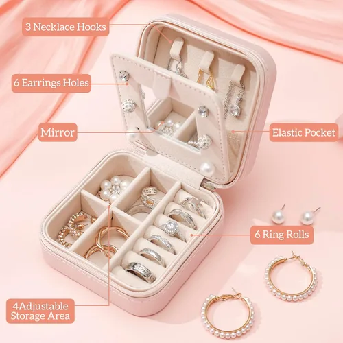 Vista 6 de Zhamate Regalo del día de San Valentín, estuche de joyería de viaje personalizado, organizador de joyas con inicial personalizado para mujeres