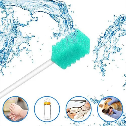 Vista 3 de Esponja desechable de 100 hisopos bucales, sin sabor y estériles, cian Palitos de hisopo dental para limpieza bucal
