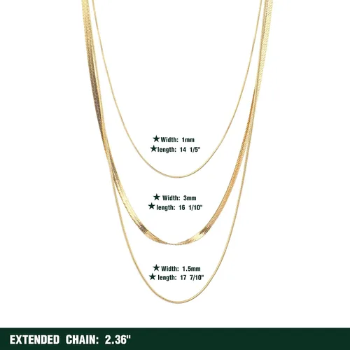 Vista 5 de Léwind Herringbone Chain Layered Necklace, 18K GoldSilver Plated Snake Chain Long Choker Necklace Dainty Chain Necklaces for Women Girls Gold