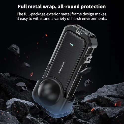 Vista 5 de VRIG - Jaula de marco para Insta360 X4, funda protectora de aluminio para Insta360 X4 con cubierta de lente de silicona, zapata fría integrada e