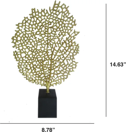 Vista 8 de Decozen Escultura de coral de resina para decoración del hogar, acabado dorado para consola de temporada, estante de mesa en habitación, dormitorio