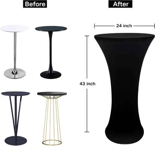Vista 3 de Cubierta de Mesa de Cóctel Redonda Ajustada de 24x43 Pulgadas Mantel de Mesa de Cóctel de Elastano Negro Mantel Ajustado Highboy Manteles de Mesa