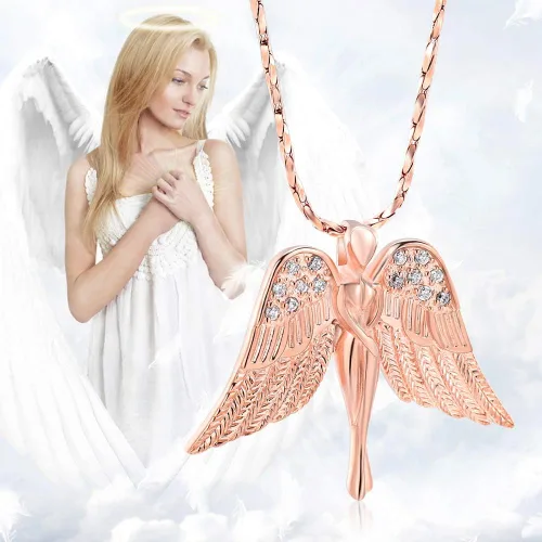 Vista 6 de Imrsanl Joyería de cremación con dije de ángel para mujer, colgante de ceniza, collar de urna para cenizas, alas de recuerdo, joyería para mujeres