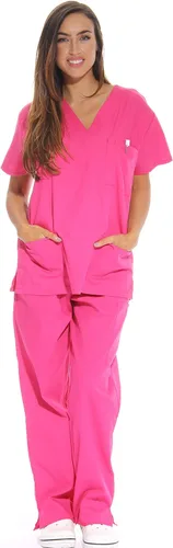 Vista 11 de Just Love Juego de uniforme médico para mujer de seis bolsillos con cuello en V y pantalón cargo Negro