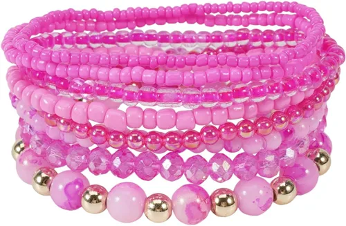 Vista 13 de Caiyao 12 pulseras apilables con cuentas de resina multicapa bohemia, pulseras elásticas de cuentas de cristal de colores, pulseras elásticas