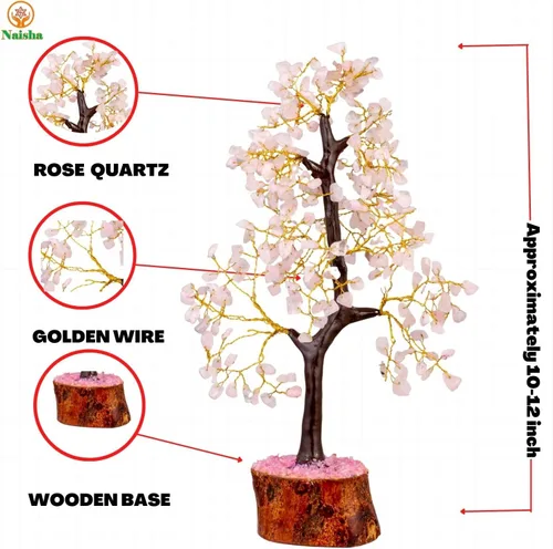 Vista 2 de NAISHA Árbol de la vida de cuarzo rosa, árbol de chakras para energía positiva, figura de Feng Shui, piedra preciosa hecha a mano, bonsái de árbol