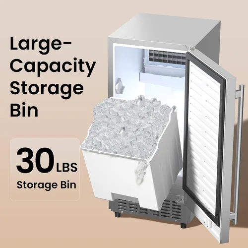 Vista 4 de Máquina para hacer hielo debajo del mostrador de 15 pulgadas, 130 libras/día con contenedor de almacenamiento de 30 libras, máquina de hielo