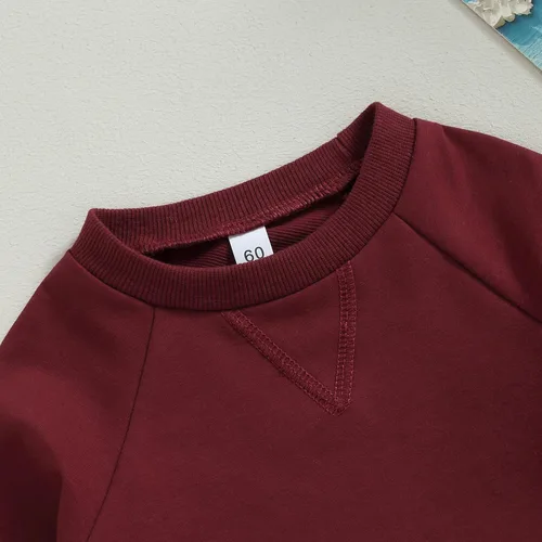 Vista 5 de Sudadera para bebé niño y niña, color liso, cuello redondo, suéter de manga larga de gran tamaño, con bolsillo