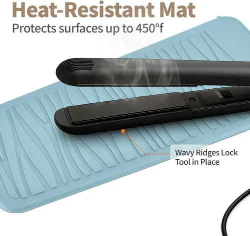 Vista 5 de Alfombrilla de silicona resistente al calor con bolsa para herramientas de peinado del cabello, 1 unidad, gris, silicona, plana, cabello seco, 11 x