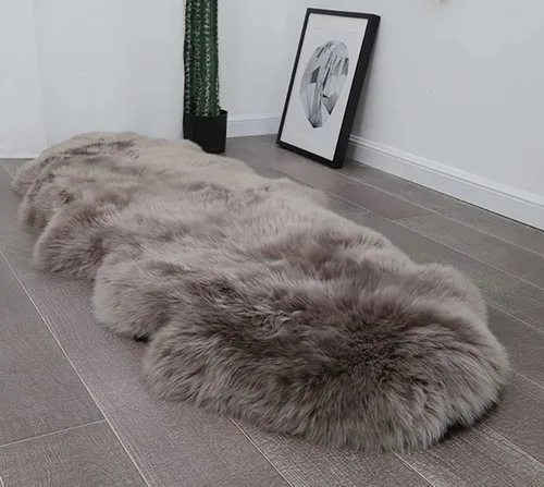 Vista 39 de HUAHOO Alfombra de piel de oveja genuina prémium Negra Real de Australia Piel de oveja natural de lujo, alfombra esponjosa de lana de cordero