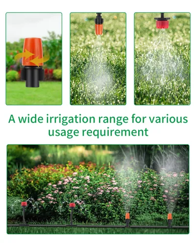 Vista 5 de Sistema automático de riego por goteo de 50 pies para jardín, kit de micro riego de 1/4 pulgadas con boquilla de nebulización ajustable y goteros