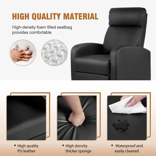 Vista 5 de FDW Wingback Silla reclinable de cuero, de una plaza, moderno sofá para casa, teatro, sala de estar, Cuero