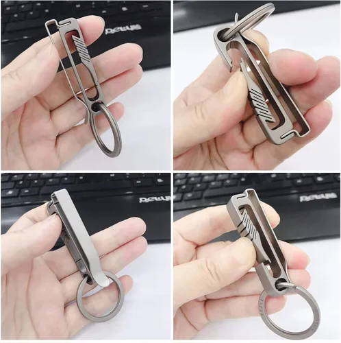 Vista 6 de TISUR Clip para llave de cinturón, mosquetón de titanio para cinturón, clip desmontable de liberación rápida, Gris
