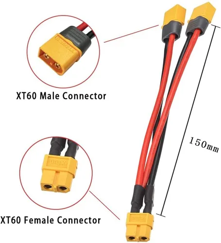 Vista 4 de ELFCULB 2 piezas XT60 Y Splitter,12AWG XT60 Cable conector de batería paralelo para Quadcopter RC Car (5.906 in)