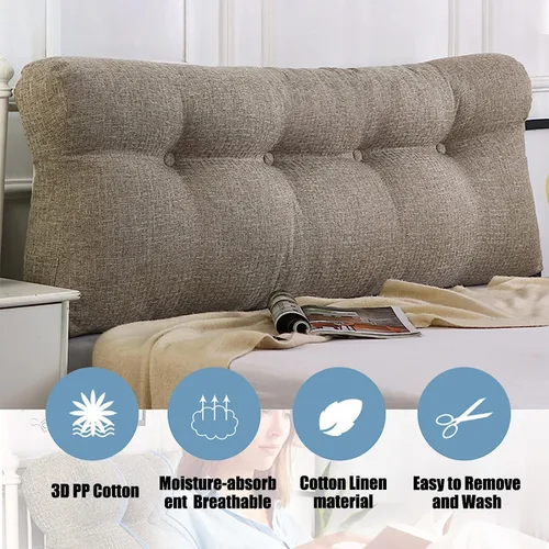 Vista 2 de Cojín triangular grande para cabecero de lectura, almohada para reposo en cama, respaldo triangular, respaldo de forro polar, soporte de Café