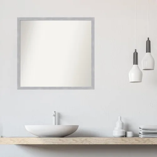 Vista 5 de Amanti Art Silver Bathroom Mirror for Over Sink, 30x32 Custom Made Grace Brushed Nickel Narrow Rectangle Vanity Mirror, Large Modern Wood Frame