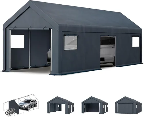 Vista 10 de MFSTUDIO Cobertizo portátil, tienda de campaña de almacenamiento de 6 x 10 pies, cobertizos para motocicleta, toldo resistente con puertas