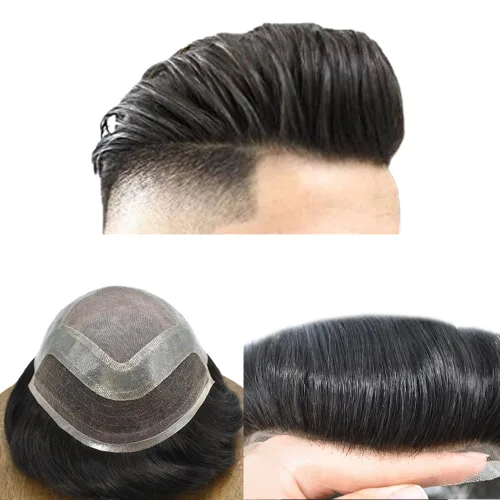 Vista 25 de Toupee For Men Hair Piece Real Human Hair Mens Hair System Fine Mono Mens Toupee Hair System For Men Hairpieces French Lace Natural Hairline8x10