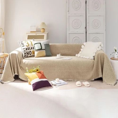 Vista 20 de VClife Funda bohemia de felpilla para sofá, apta para mascotas, gruesa, beige, crema, blanco, a cuadros, triangular, con borlas, agradable a
