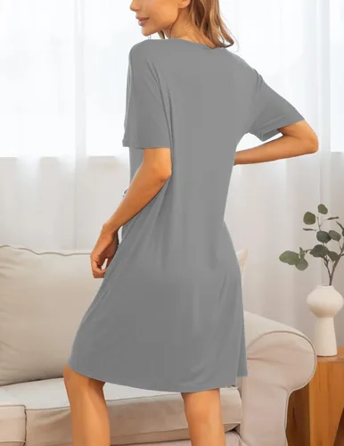 Vista 6 de YYA Loose Nightgowns for Women Short Sleeve Sleepwear V Neck Nightshirt with Pockets Soft Pajama Dress S-3XL
