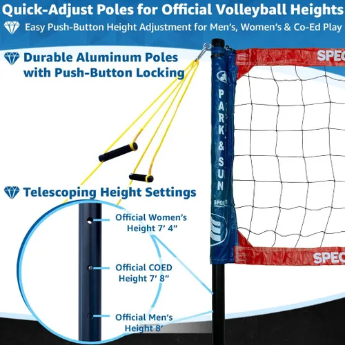 Vista 31 de Park & Sun Sports Spectrum Classic: Sistema de red de voleibol profesional ajustable para exteriores Negro