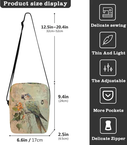 Vista 3 de Boho Vintage Parrot small messenger bag for women Small Crossbody Bags For Women Woman Cross Body Purse Ladies Shoulder Handbags Adjustable Strap