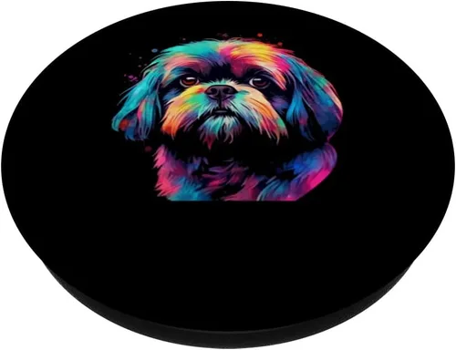 Vista 2 de Arte pop colorido Shih Tzu amante Retrato PopSockets intercambiables PopGrip