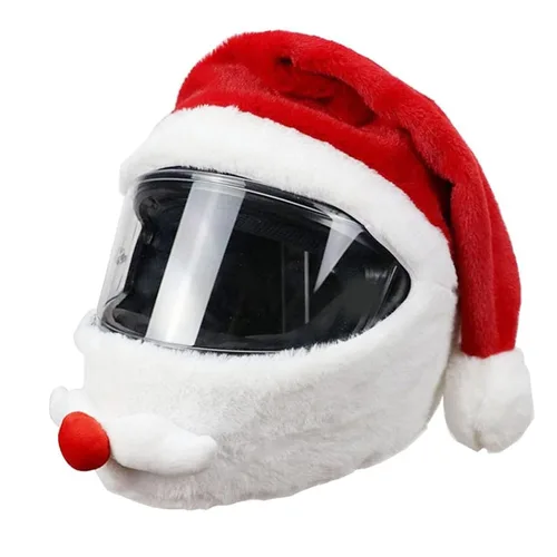 Vista 8 de Ymiko Cubierta de casco de motocicleta de Papá Noel de Navidad suave para montar al aire libre