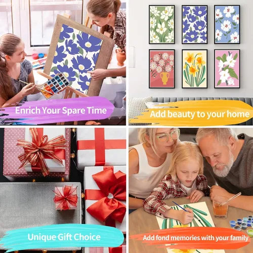 Vista 7 de YALKIN Paquete de 6 kits de pintura por números para adultos, pintura al óleo acrílica fácil por números, kit de pintura de acuarela de flores por
